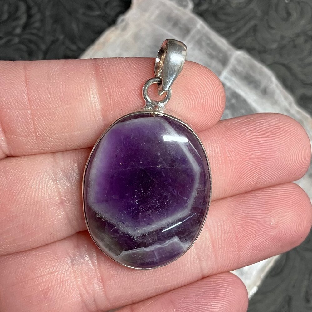 Chevron Amethyst Pendant Stone Crystal Jewelry